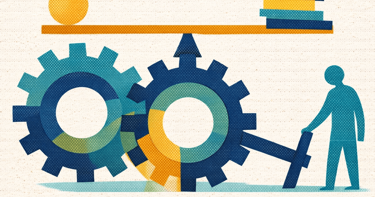 Bajaj Allianz term insurance guide - risograph illustration of interlocking gears with balanced scale