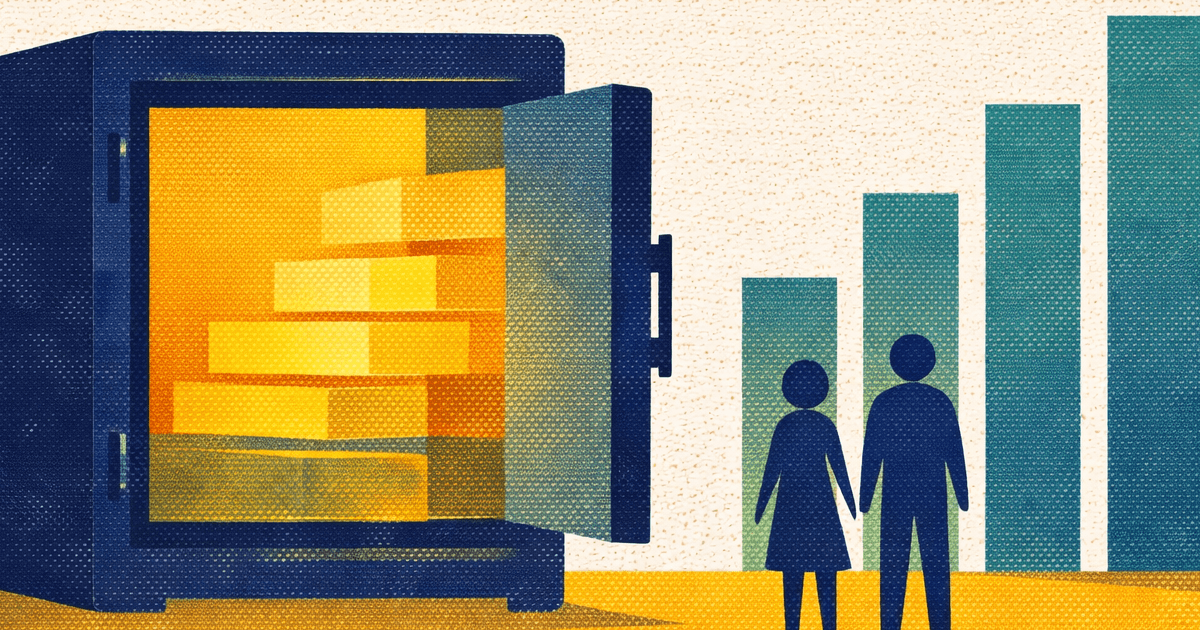 Kotak term insurance guide - risograph illustration of a vault with growth chart and equal footing figures